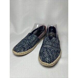 TOMS Women’s 9.5 Alpargata Rope Espadrilles Indigo Floral Hmong Print Flat